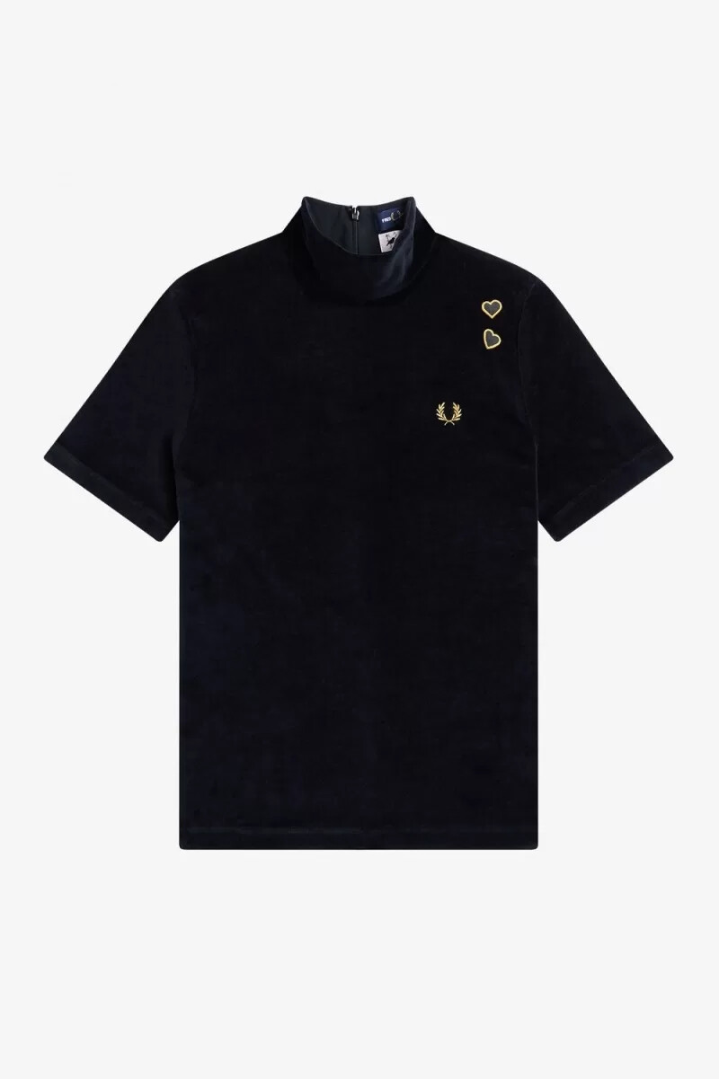 fred perry velours damen-t-shirt schwarz