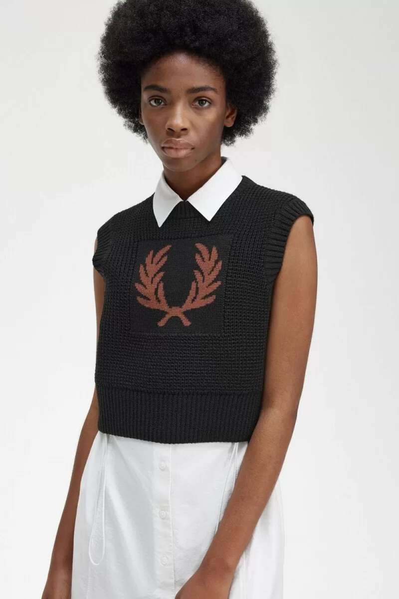 fred perry laurel wreath stricktop für damen schwarz
