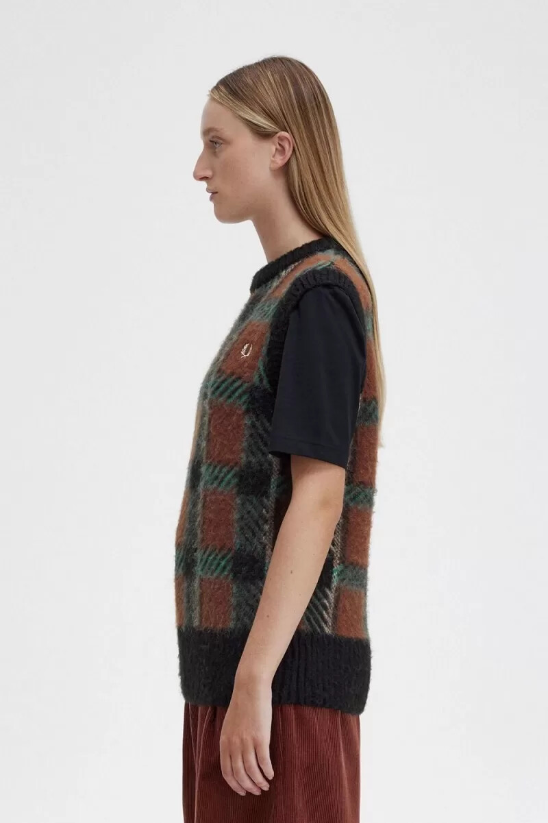 fred perry glitch tartan stricktop für damen whiskybraun