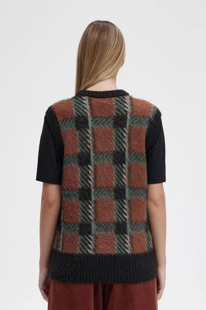 fred perry glitch tartan stricktop für damen whiskybraun