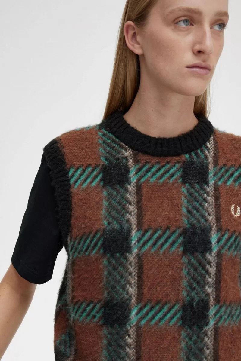 fred perry glitch tartan stricktop für damen whiskybraun