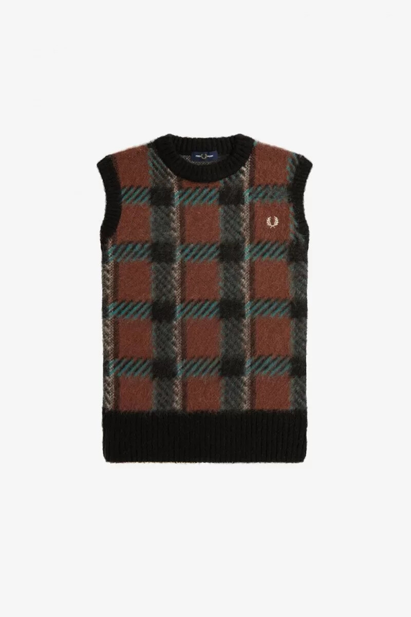 fred perry glitch tartan stricktop für damen whiskybraun