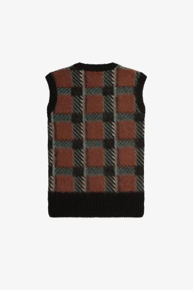 fred perry glitch tartan stricktop für damen whiskybraun
