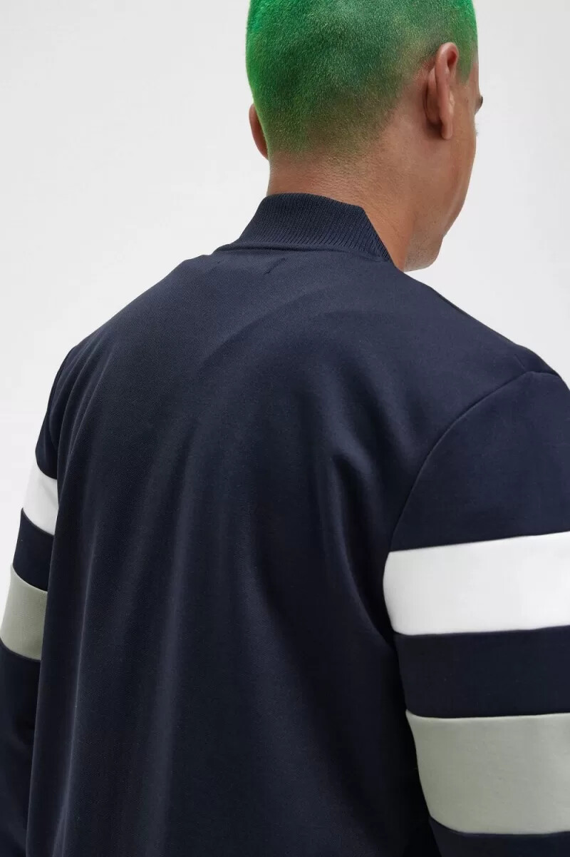 fred perry herren-trainingsjacke mit farbtupfern an den Ärmeln marineblau