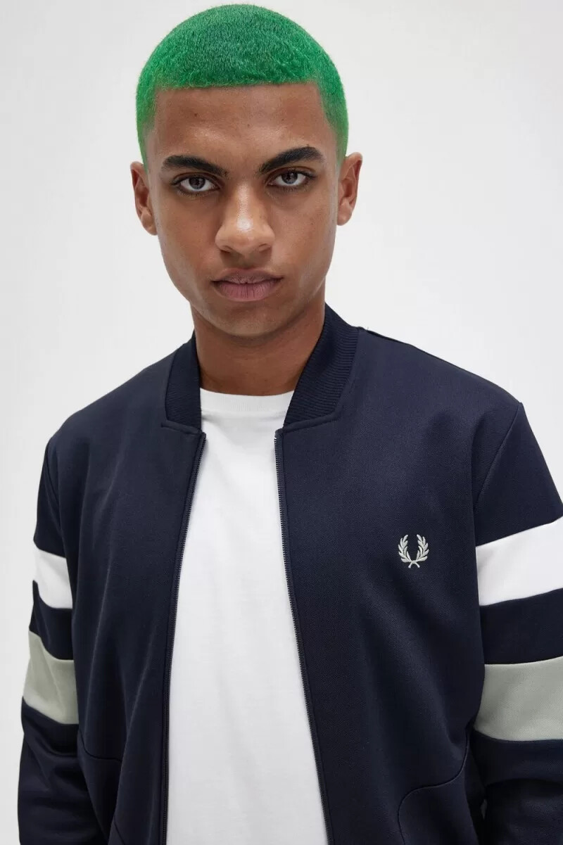 fred perry herren-trainingsjacke mit farbtupfern an den Ärmeln marineblau