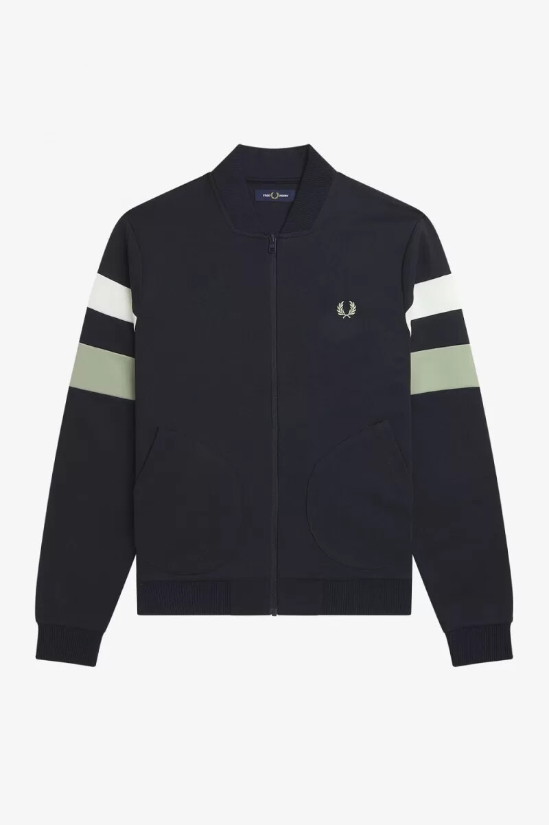 fred perry herren-trainingsjacke mit farbtupfern an den Ärmeln marineblau
