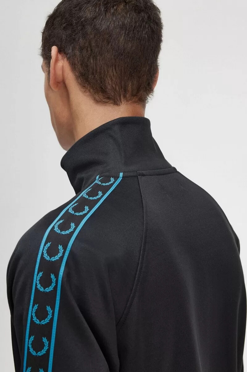 fred perry trainingsjacken für herren mit kontrastband schwarzcyberblau
