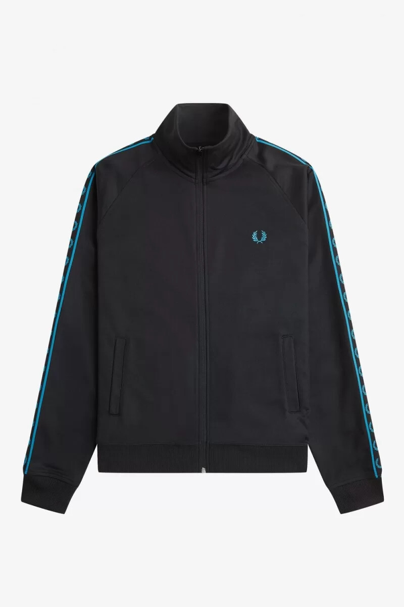 fred perry trainingsjacken für herren mit kontrastband schwarzcyberblau