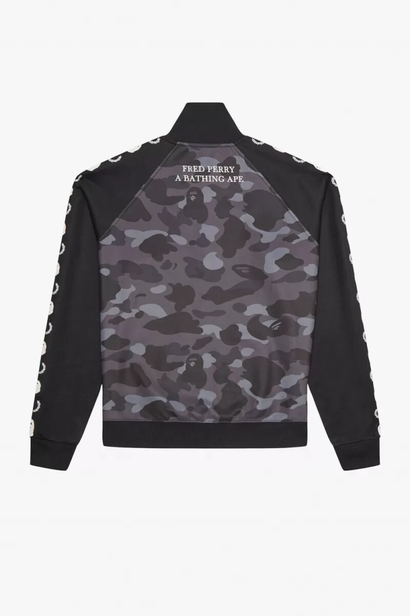 fred perry herren-trainingsjacke mit camouflage-einsatz schwarz