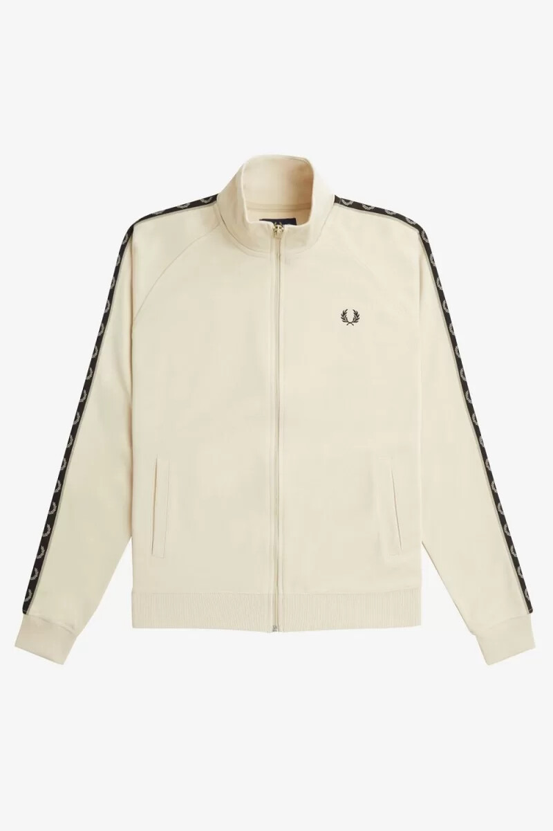 fred perry trainingsjacke für herren mit kontrastband farbe haferflocken-warmgrau