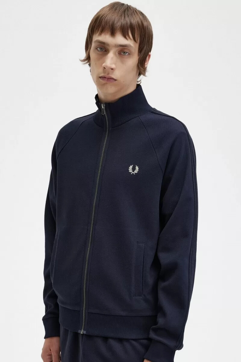 fred perry herren-trainingsjacke mit strickband marineblau
