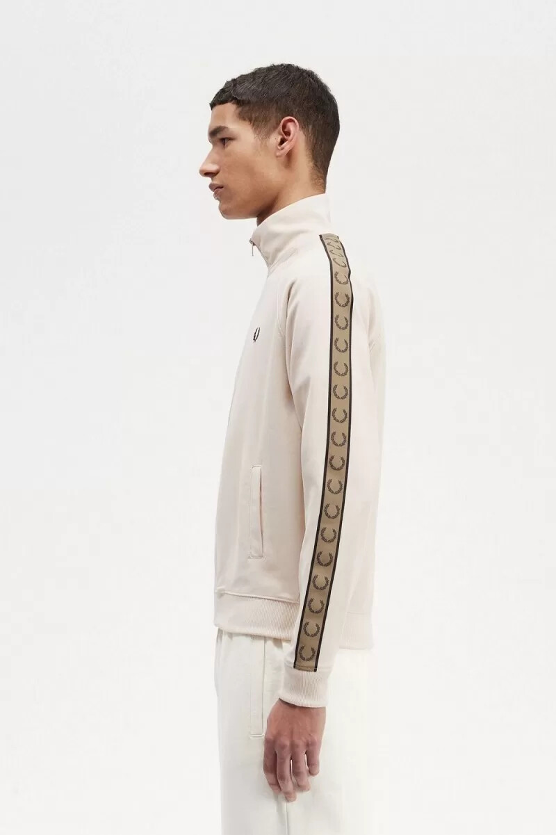 fred perry trainingsjacke für herren mit kontrastband haferflockenbraun