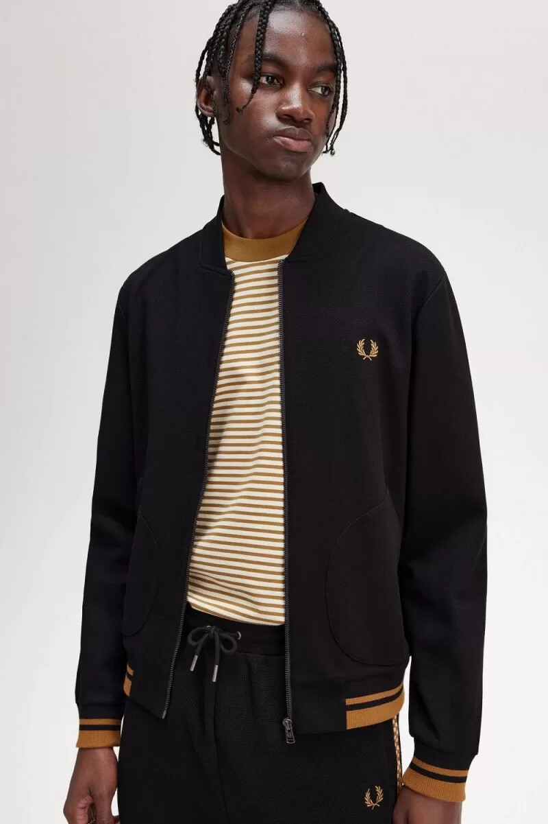 fred perry herren-trainingsjacke mit ziernähten schwarz