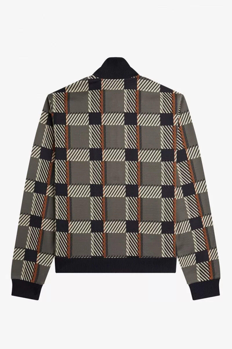 fred perry glitch tartan herren-trainingsjacke feldgrün
