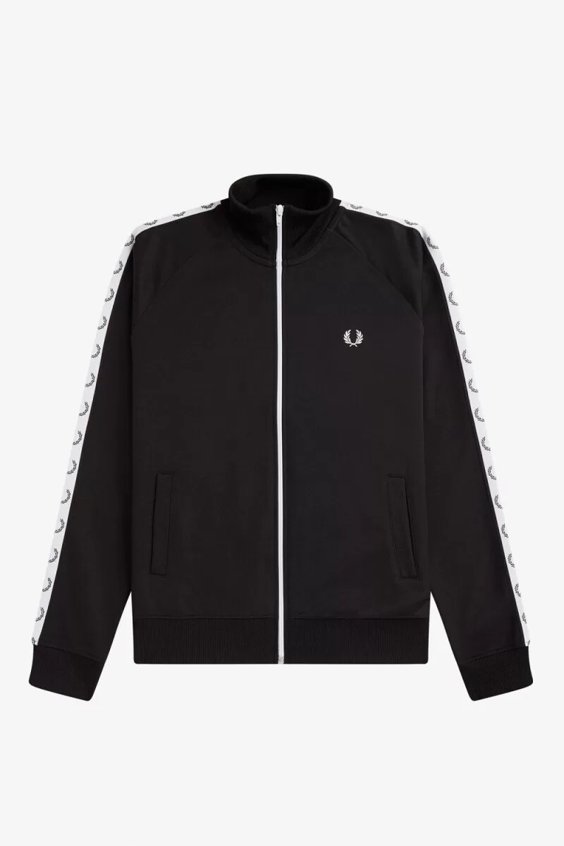fred perry trainingsjacke für herren schwarz mit klebeband verstärkt