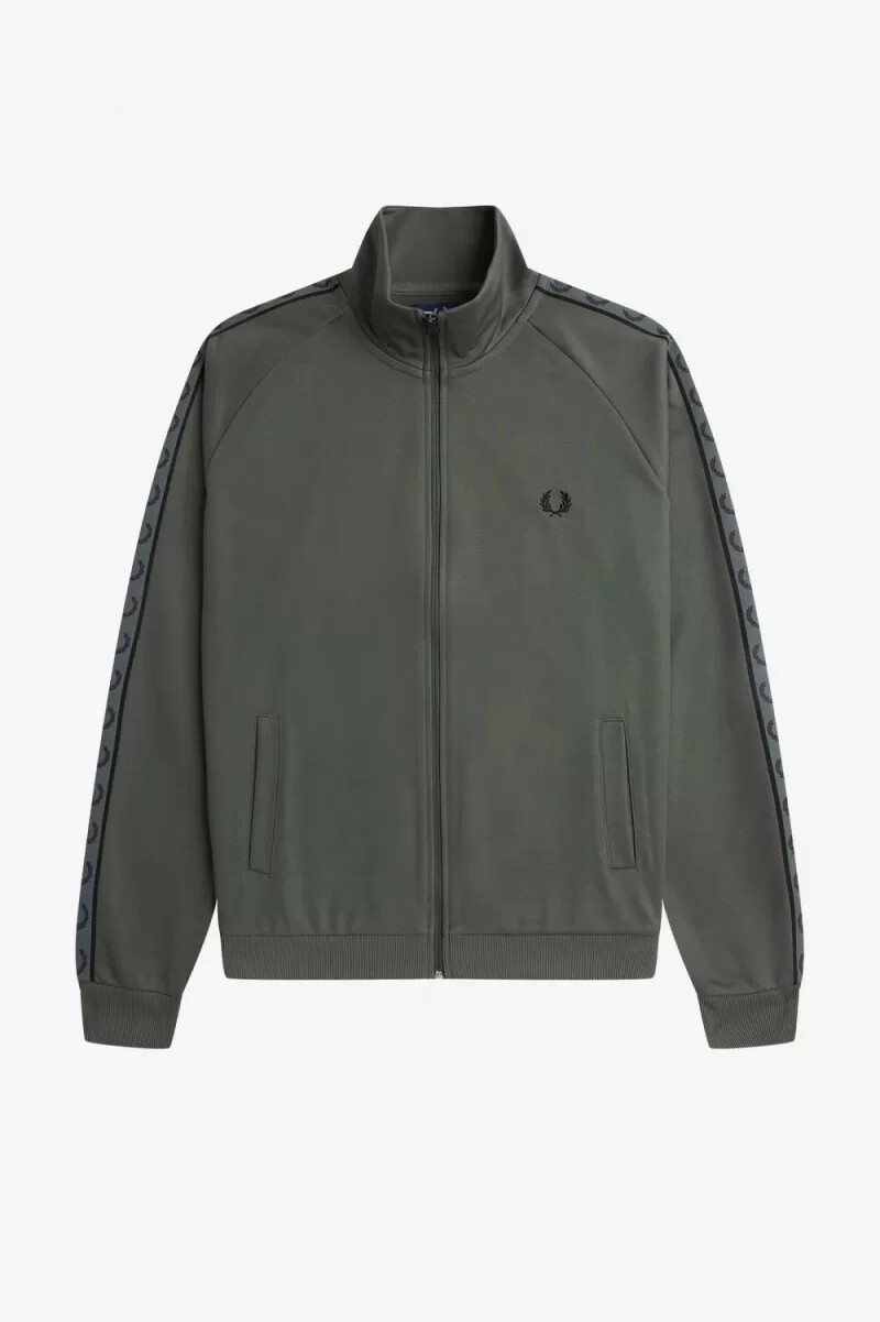 fred perry trainingsjacken für herren mit kontrastband feldgrünschwarz