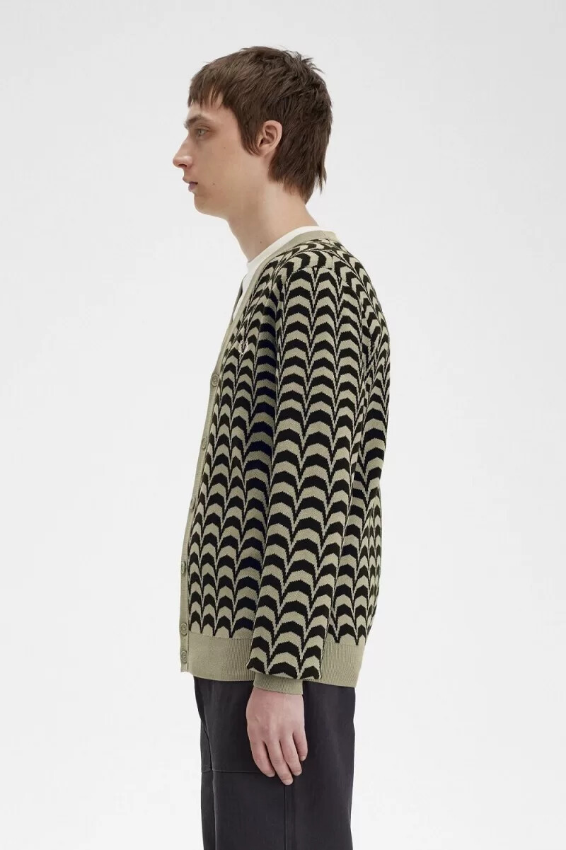 fred perry jacquard herren-cardigan warmgrau