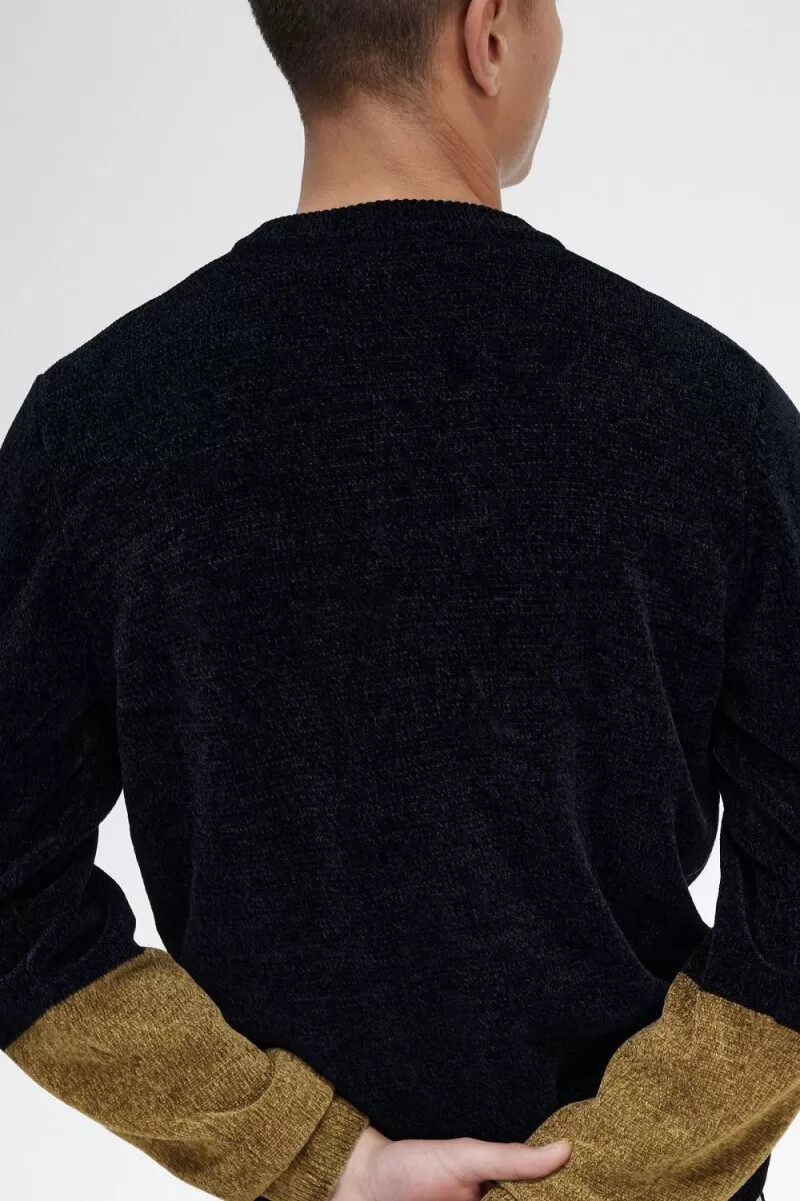 fred perry herren-cardigan aus chenille mit farbblockmuster schwarz