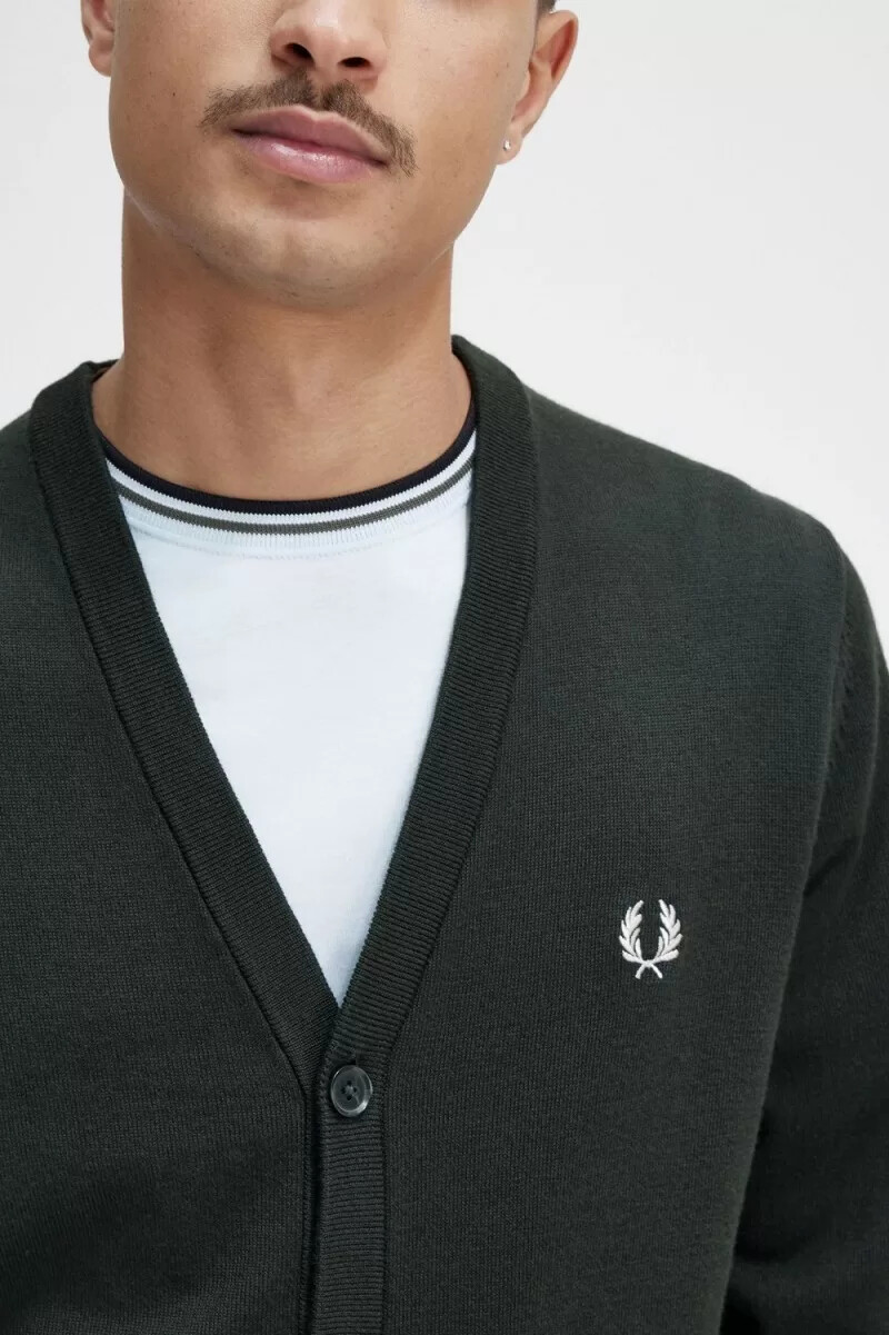 fred perry klassische herren-strickjacke nachtgrün
