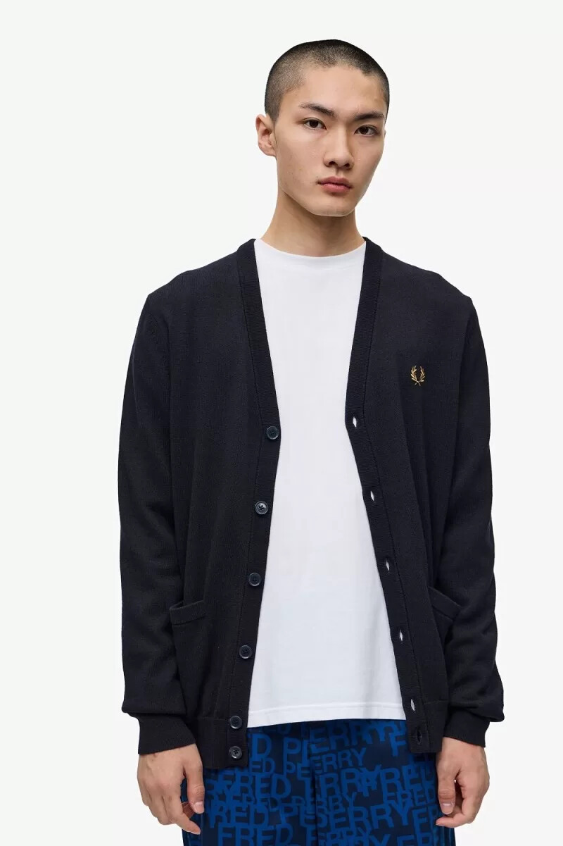 fred perry klassische herren-strickjacke marineblau