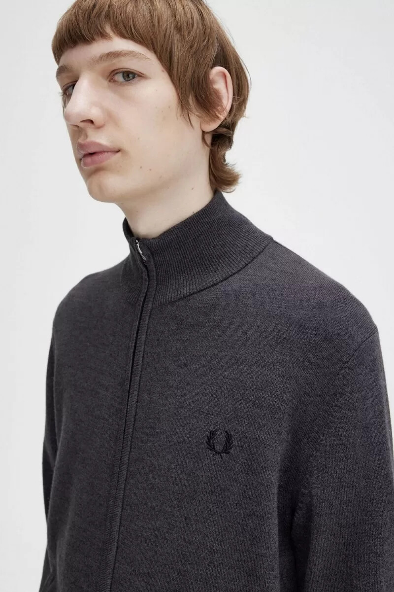fred perry klassische herren-strickjacke mit reißverschluss dunkelgrau meliert