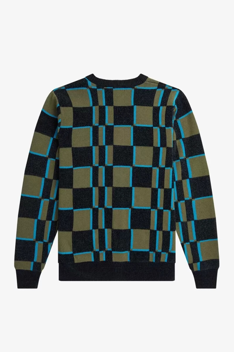 fred perry glitch schachbrettmuster herren-cardigan uniform grün schwarz