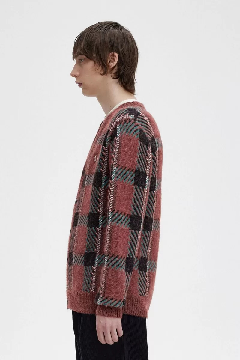 fred perry glitch tartan herren-cardigan whiskybraun