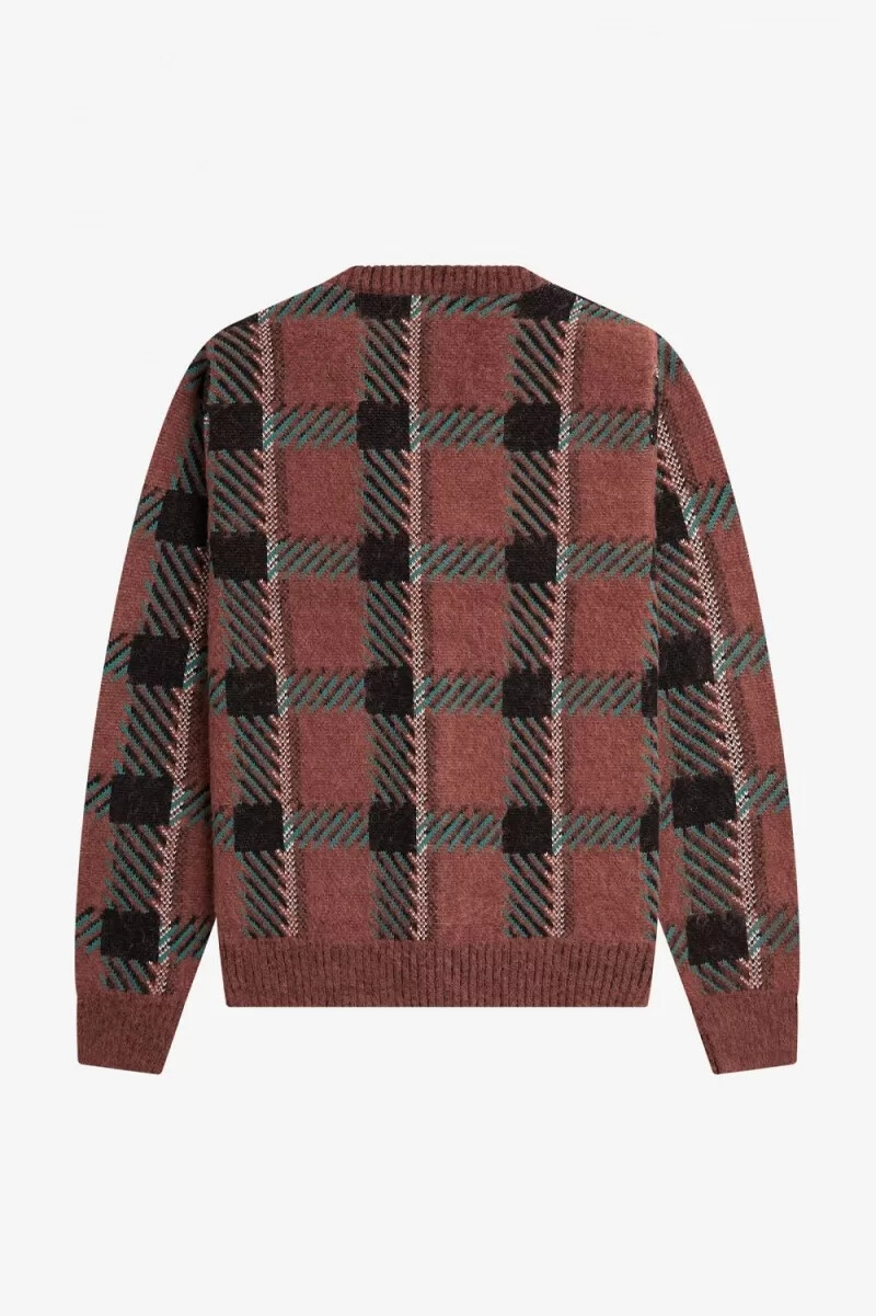 fred perry glitch tartan herren-cardigan whiskybraun
