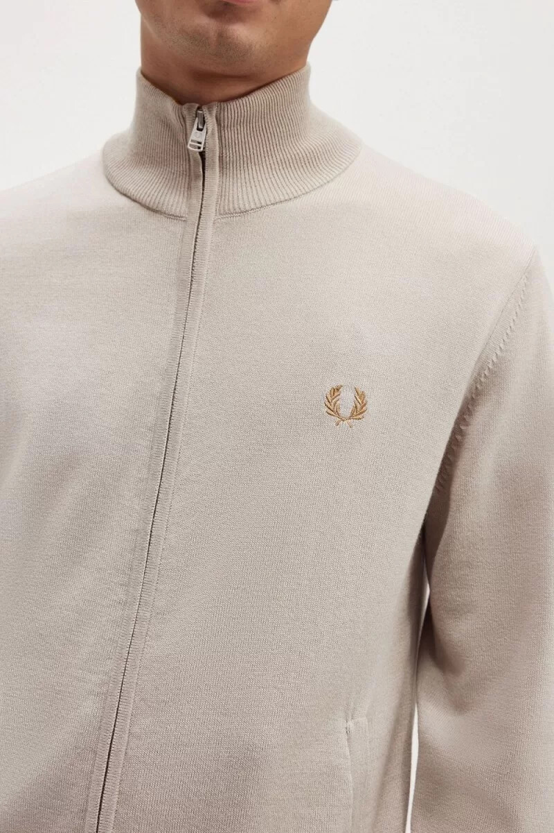 fred perry herren-cardigan mit reißverschluss dunkelbraun