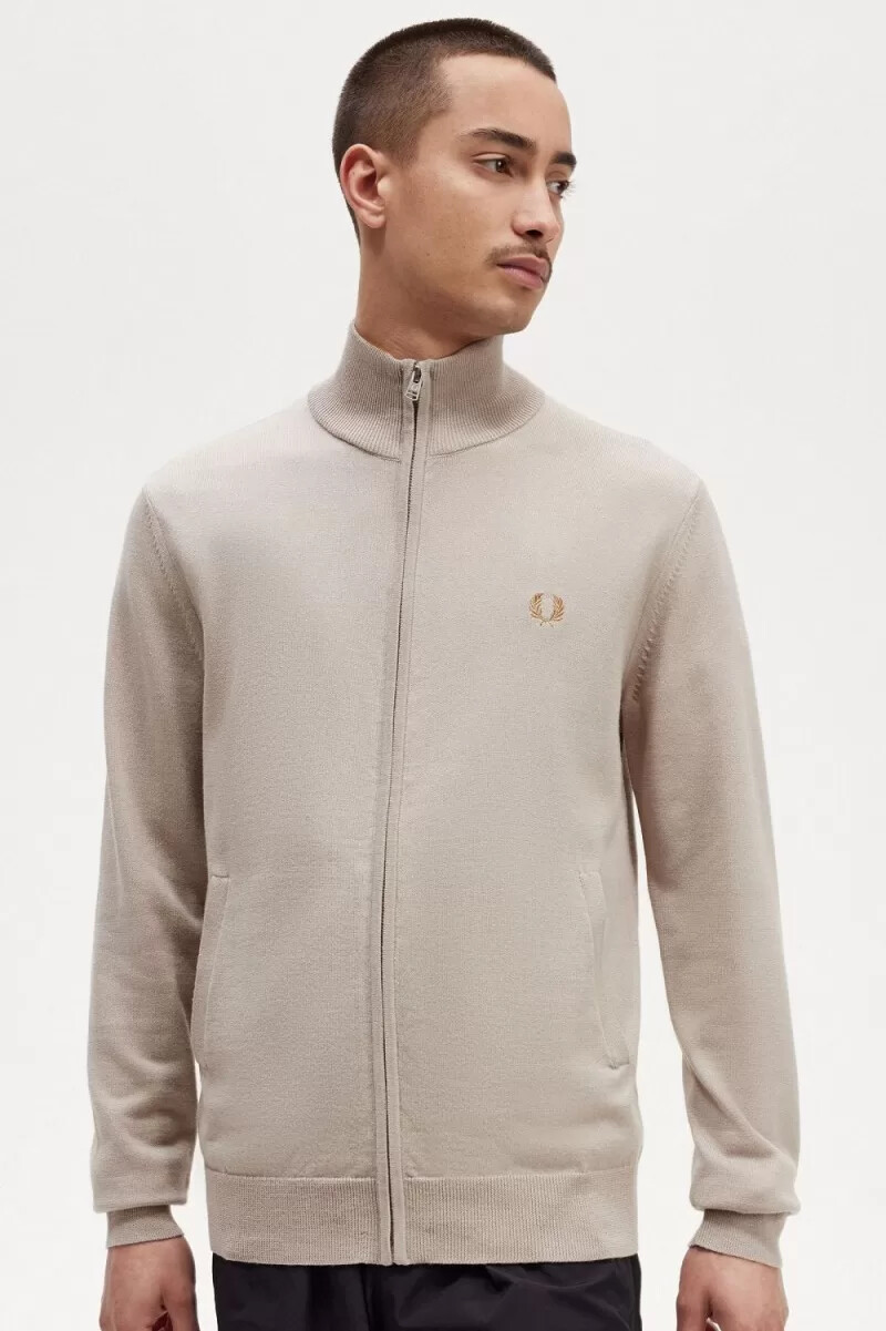 fred perry herren-cardigan mit reißverschluss dunkelbraun