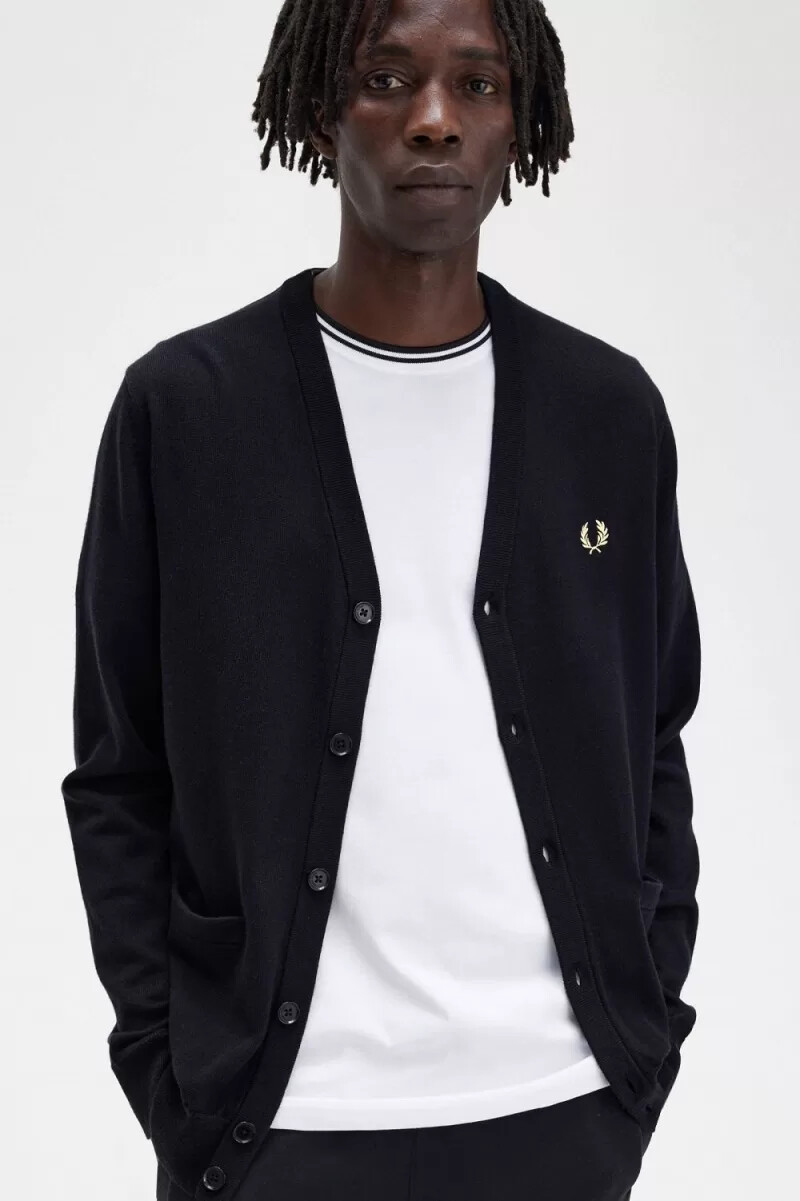 fred perry klassische herren-strickjacke schwarz