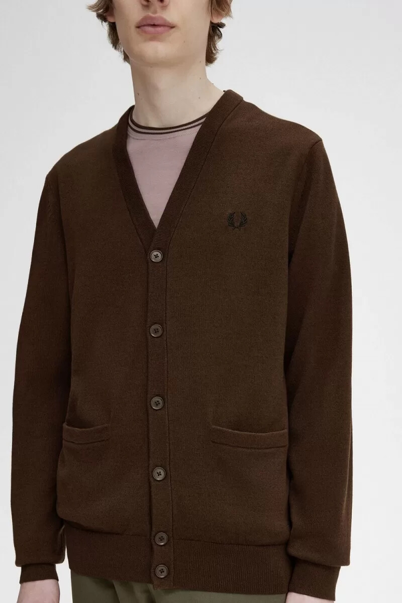 fred perry classic herren-cardigan farbe burnt tobacco