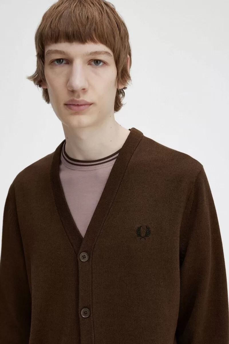 fred perry classic herren-cardigan farbe burnt tobacco
