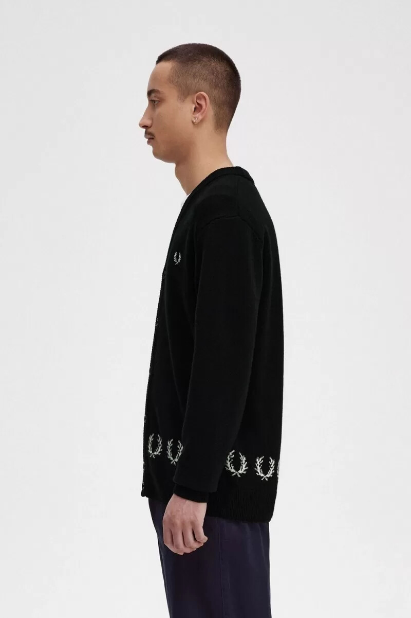 fred perry herren-cardigan mit lorbeerkranz-verzierung schwarz