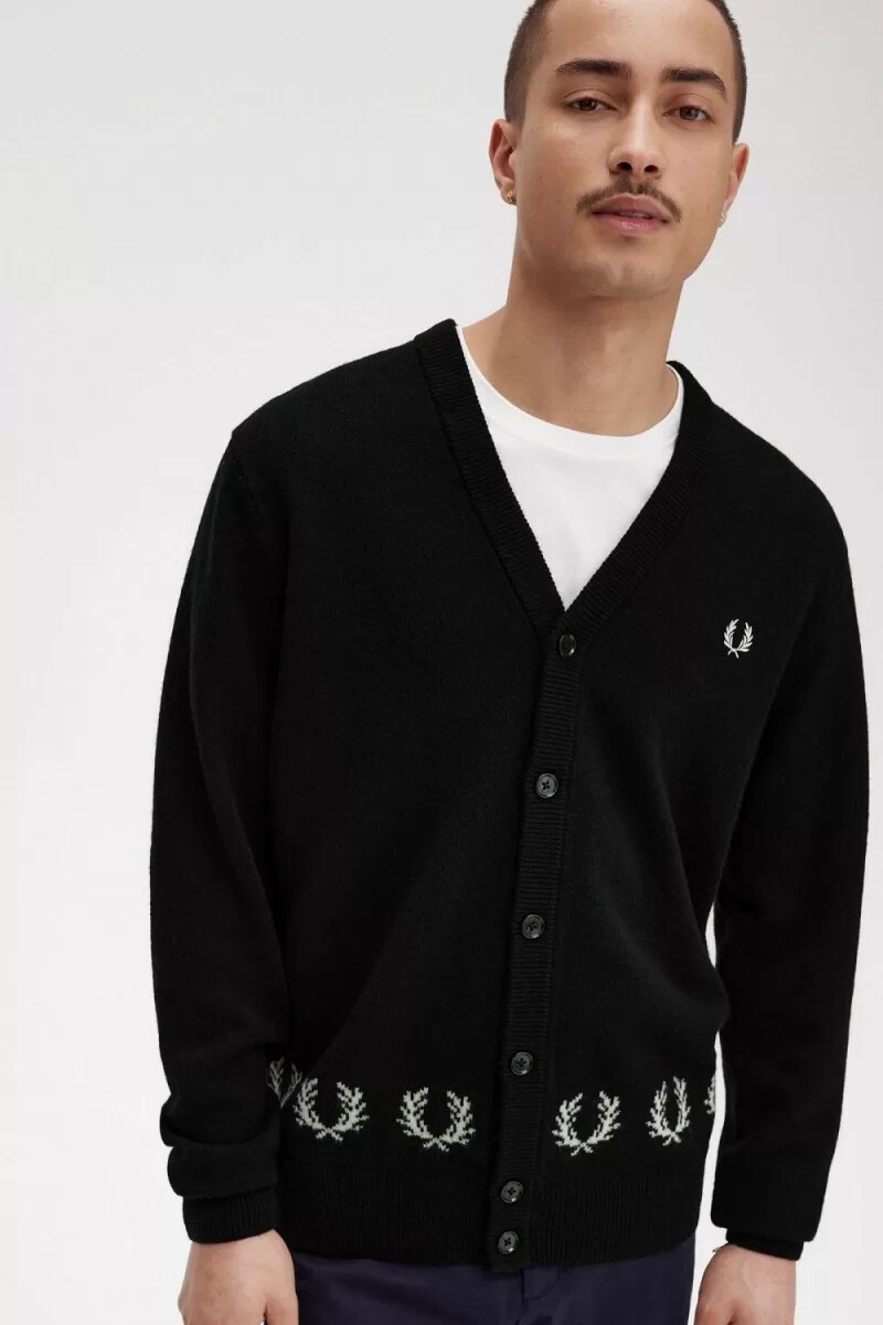 fred perry herren-cardigan mit lorbeerkranz-verzierung schwarz