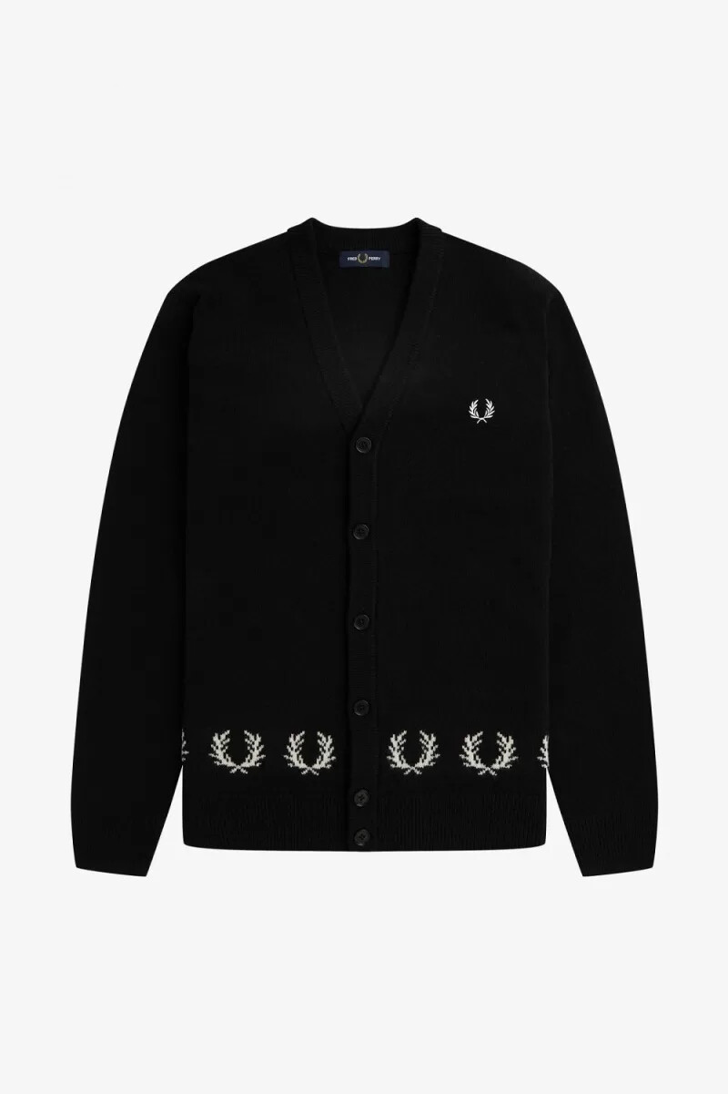 fred perry herren-cardigan mit lorbeerkranz-verzierung schwarz