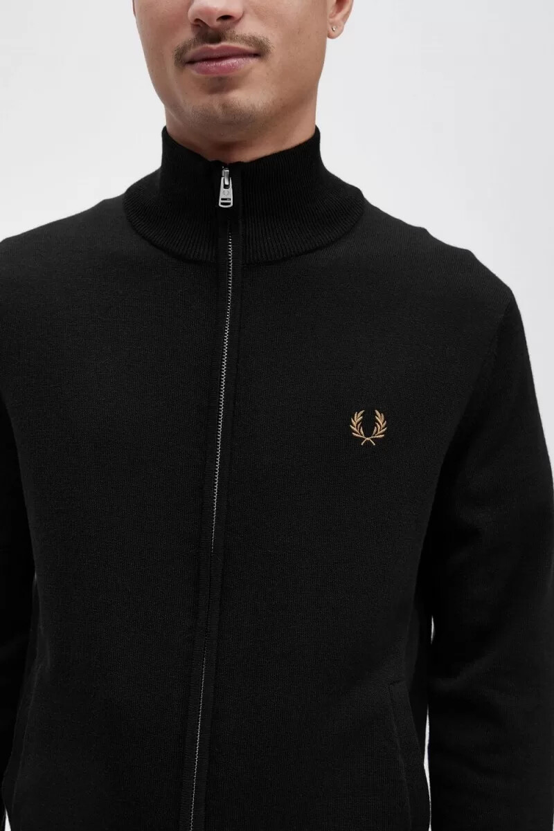 fred perry klassische herren-strickjacke mit reißverschluss schwarz