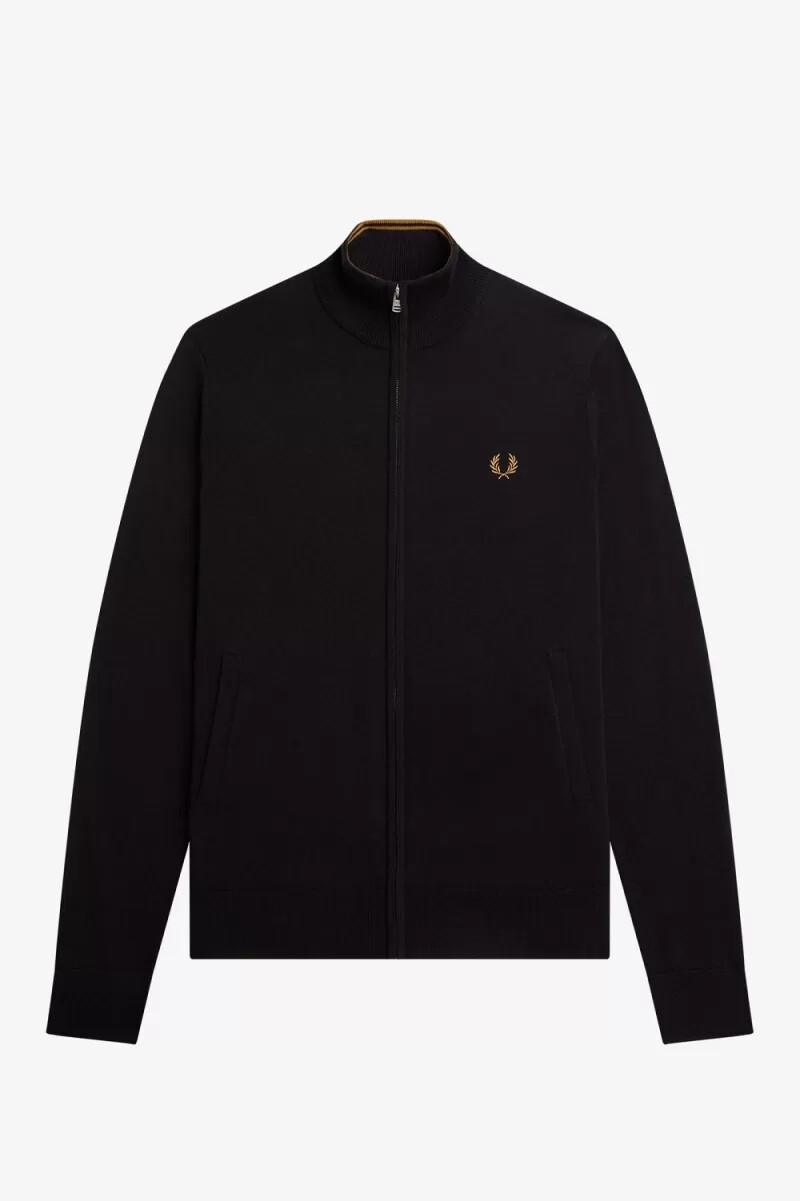 fred perry klassische herren-strickjacke mit reißverschluss schwarz