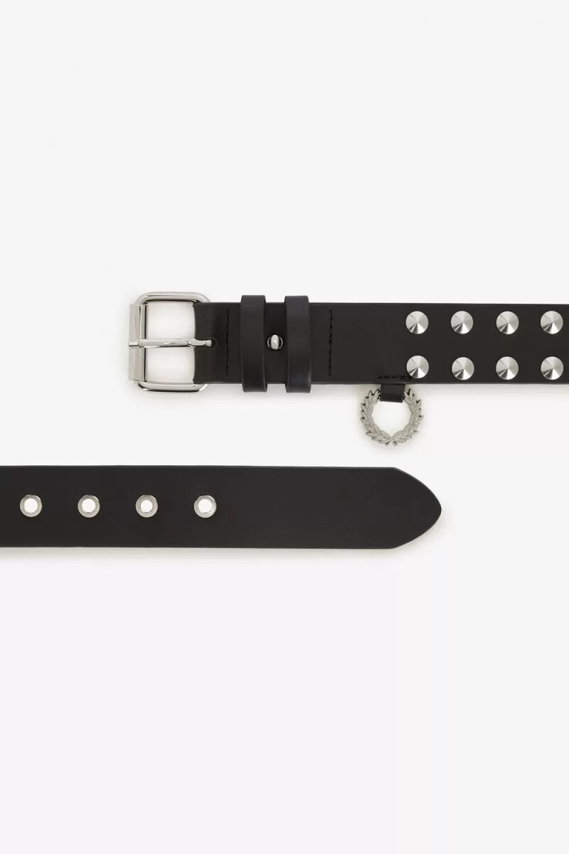 fred perry herren-ledergürtel mit nieten schwarz