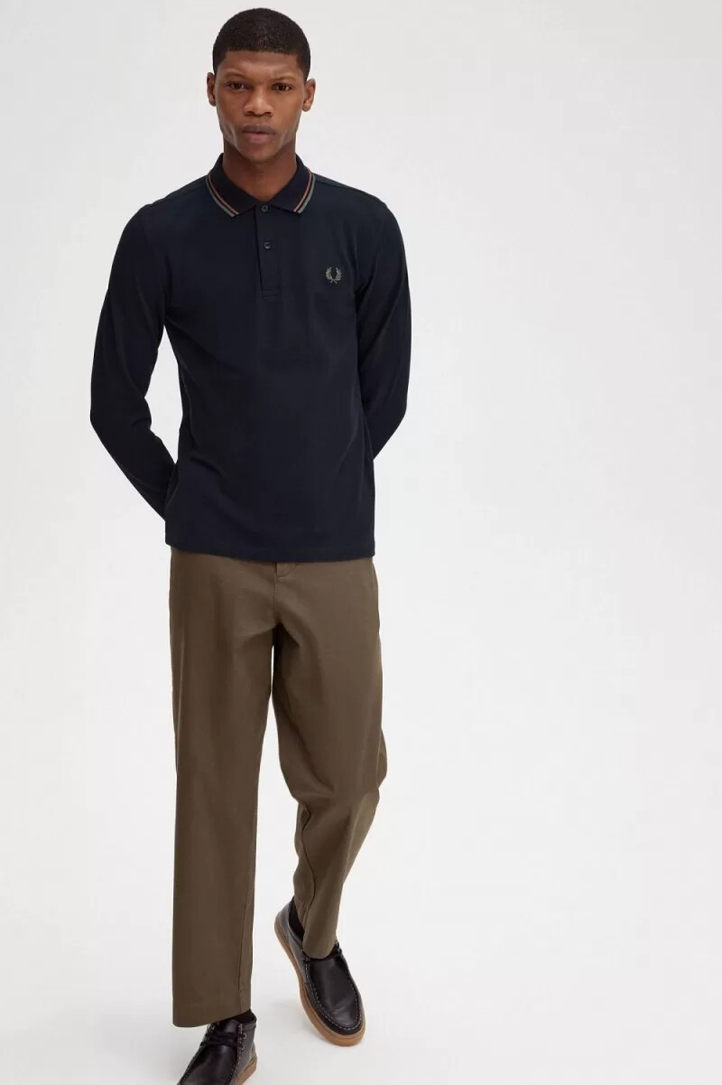 fred perry m3636 herrenhemd marineblau braun feldgrün