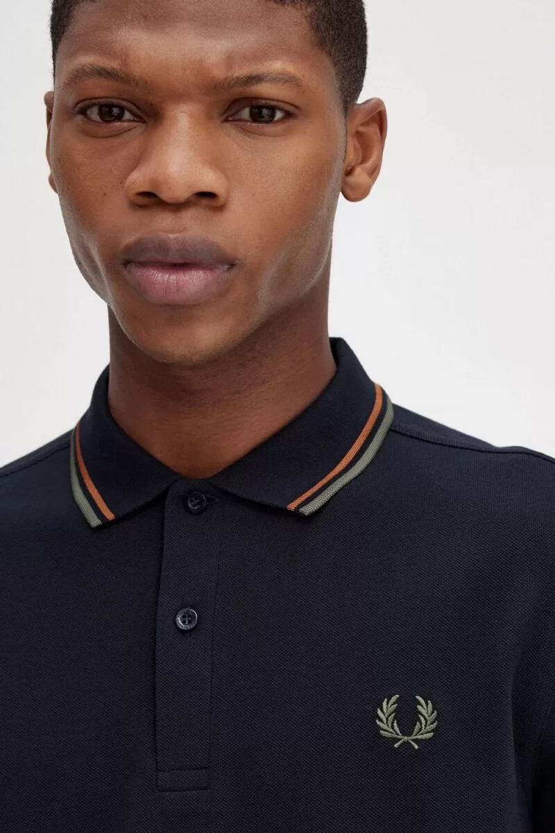 fred perry m3636 herrenhemd marineblau braun feldgrün