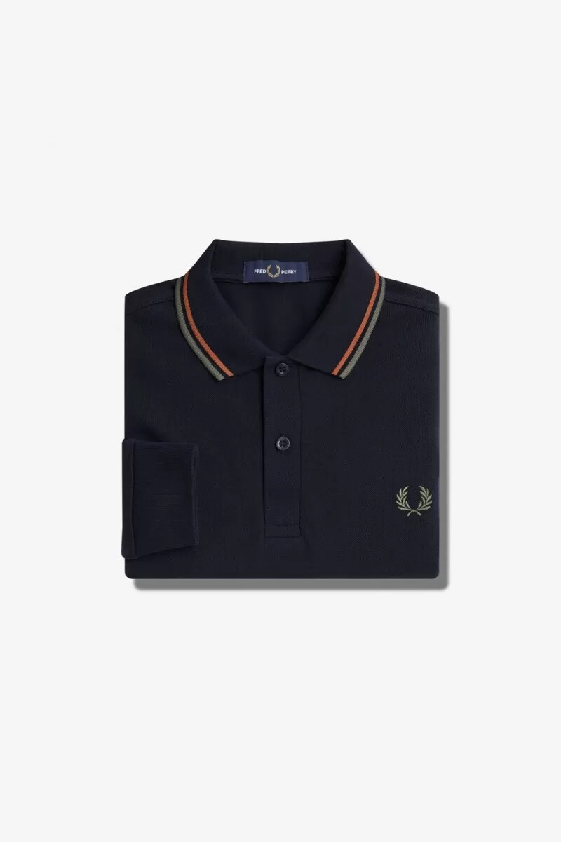 fred perry m3636 herrenhemd marineblau braun feldgrün