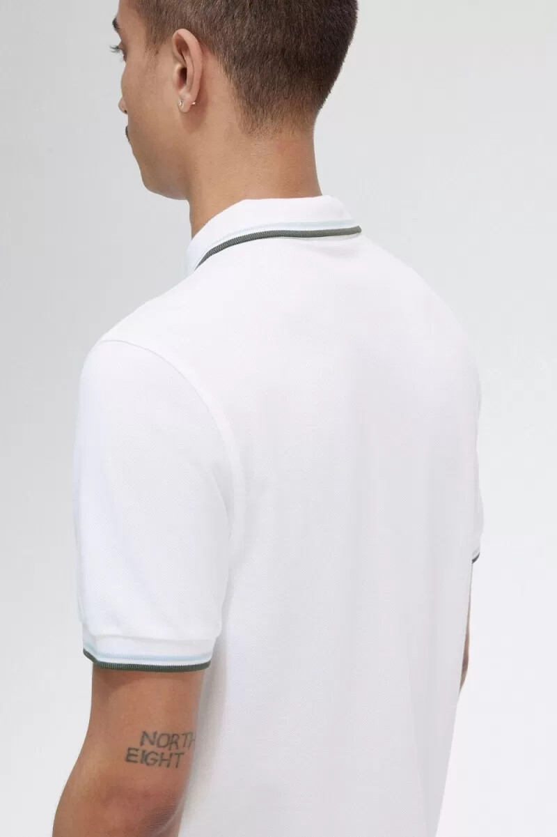 fred perry m3600 herrenhemd weiß hellblau feldgrün