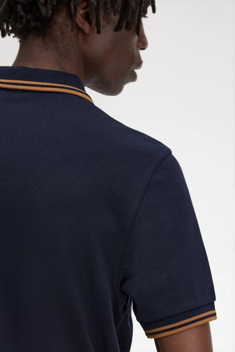fred perry m3600 herrenhemd marineblau dunkelbraun