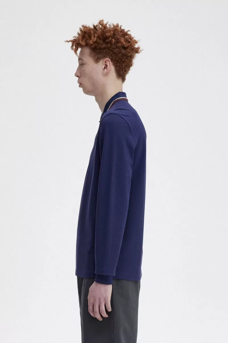 fred perry m3636 herrenhemd französischblau beige whiskybraun