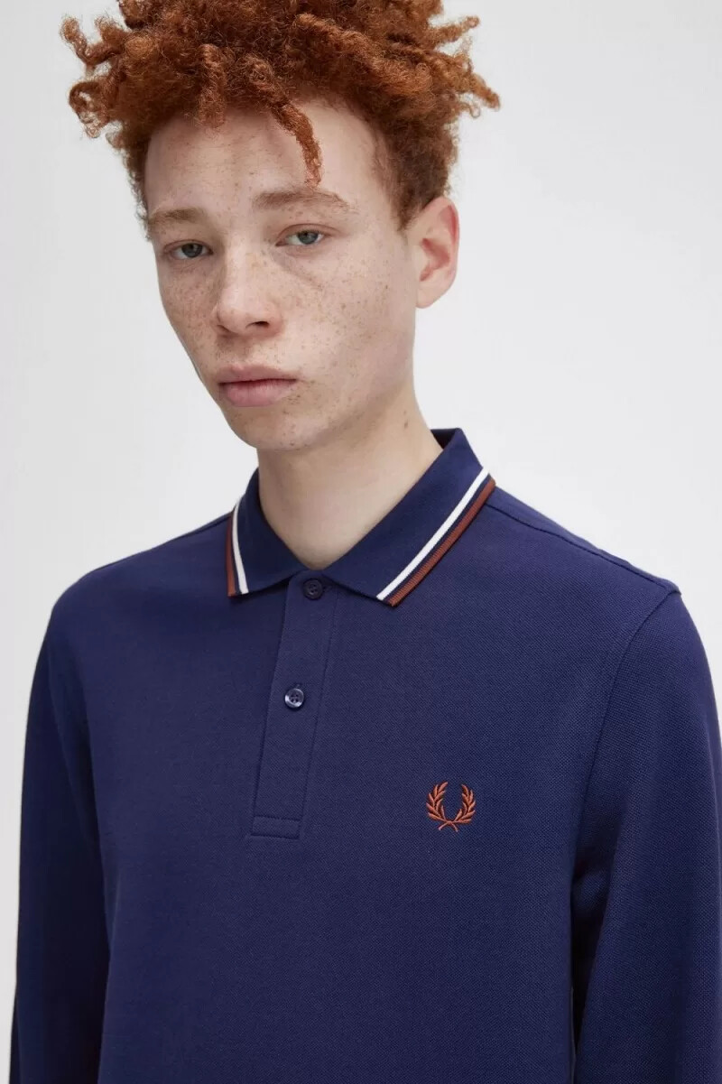 fred perry m3636 herrenhemd französischblau beige whiskybraun