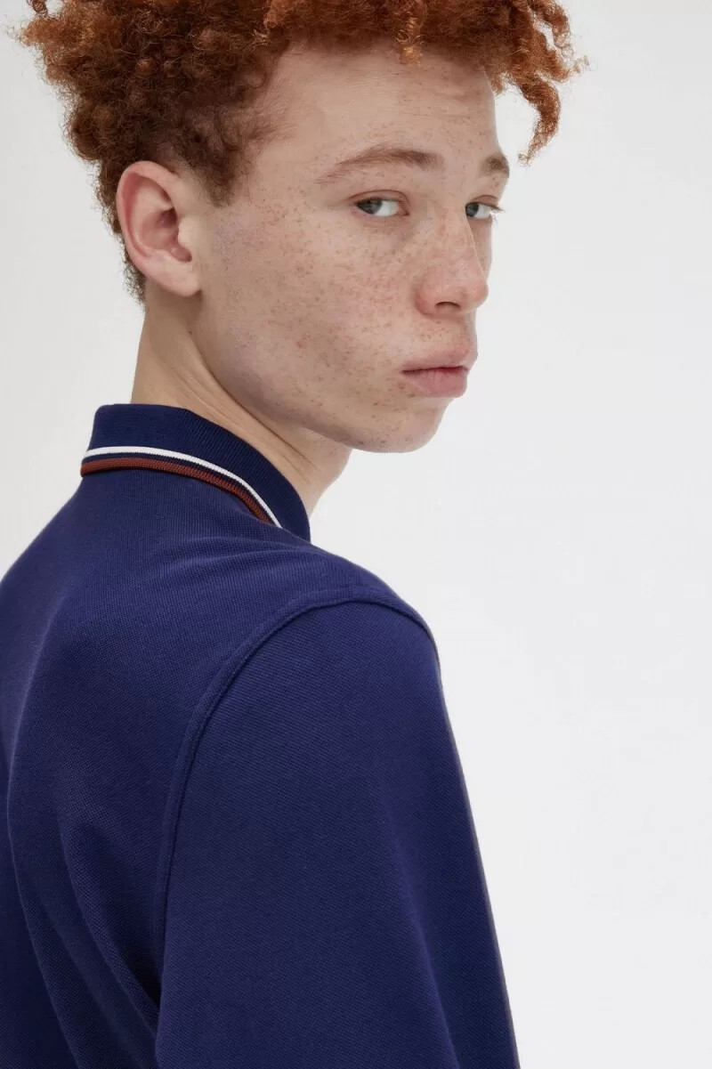 fred perry m3636 herrenhemd französischblau beige whiskybraun