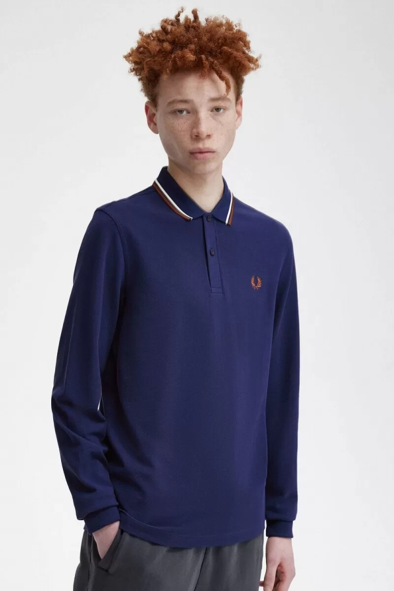 fred perry m3636 herrenhemd französischblau beige whiskybraun