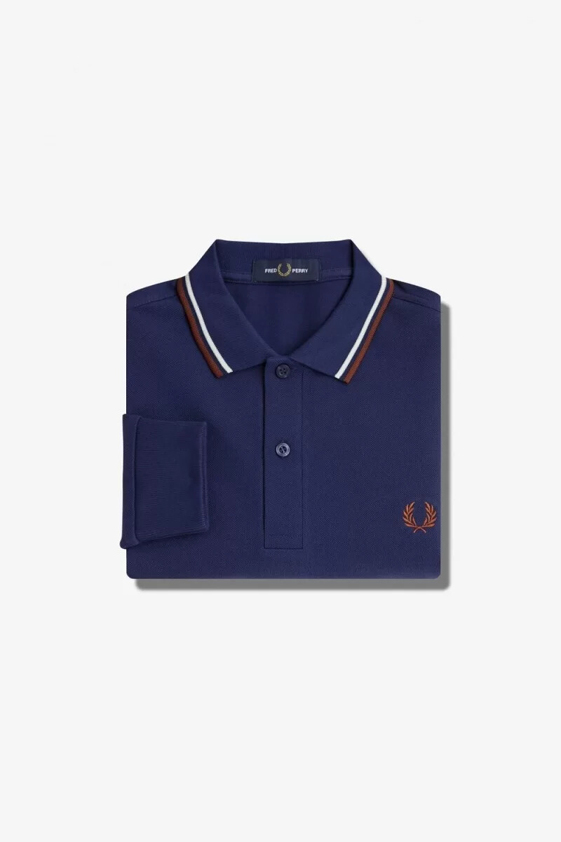 fred perry m3636 herrenhemd französischblau beige whiskybraun
