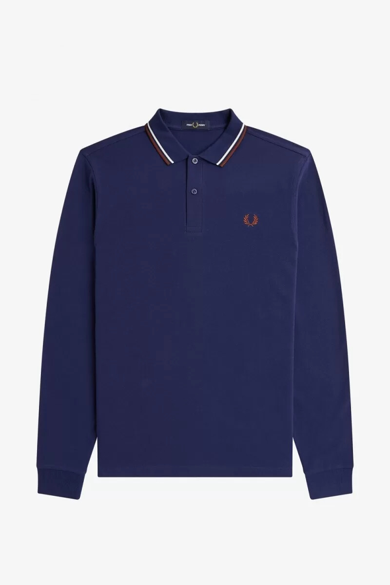 fred perry m3636 herrenhemd französischblau beige whiskybraun